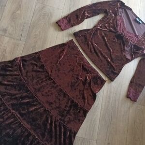 Suzie In The City Form Fitting Velvet Ensemble in Deep Root Beer Brown Santa Fe